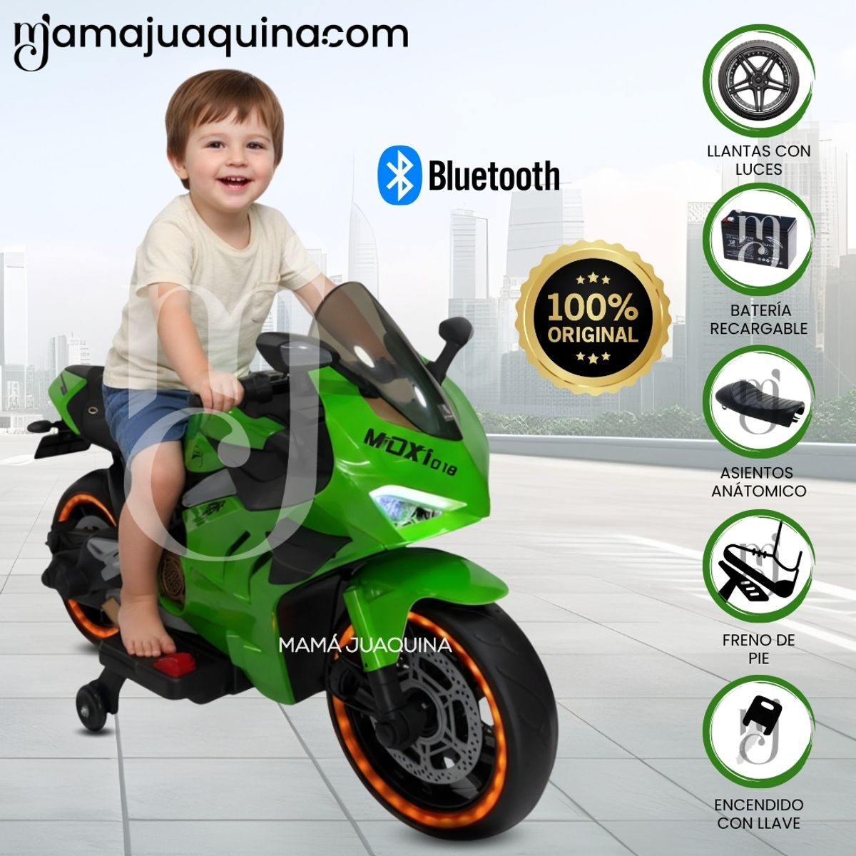 Baby - Moto a Batería para Niños «PANIGALE» de Lujo Green