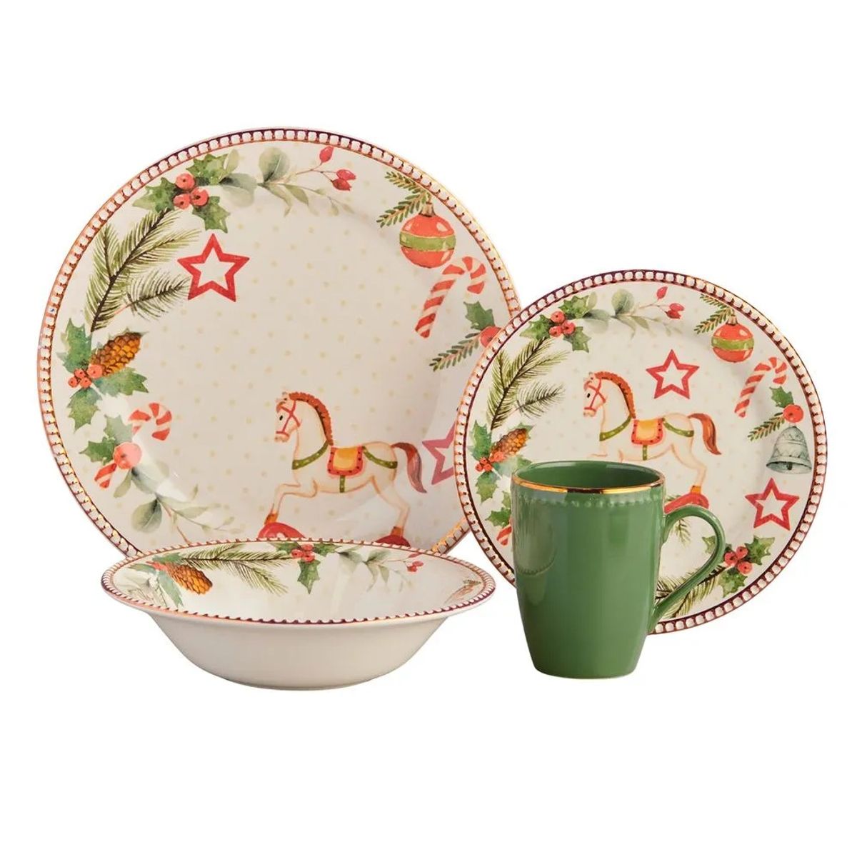 GENERICO - Juego de Vajilla Corona Dulce Navidad 16 Piezas 4 Personas
