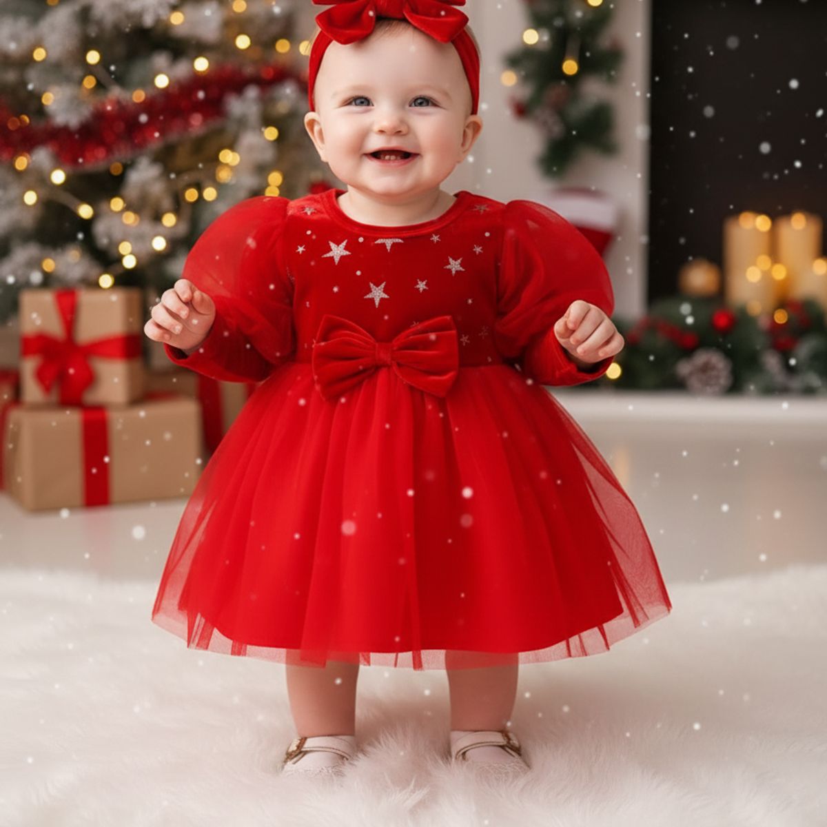 GENERICO - VESTIDO PARA NIÑA NAVIDAD COLOR ROJO