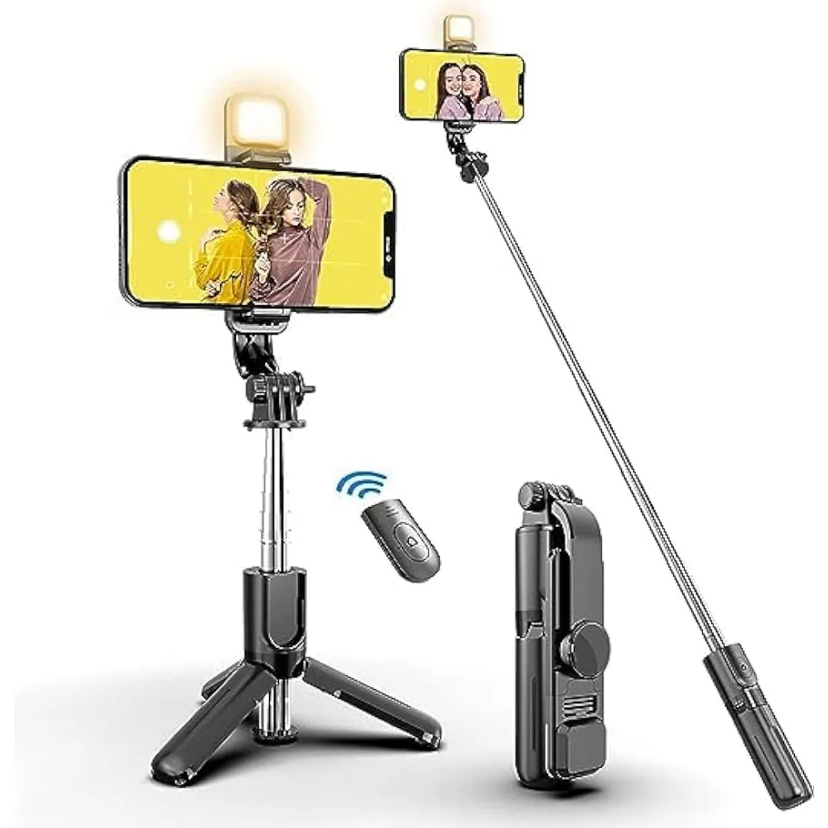 GENERICO - PALO SELFIE NEGRO CON TRIPODE INALAMBRICO  BLUETOOTH  Y CONTROL NEGRO