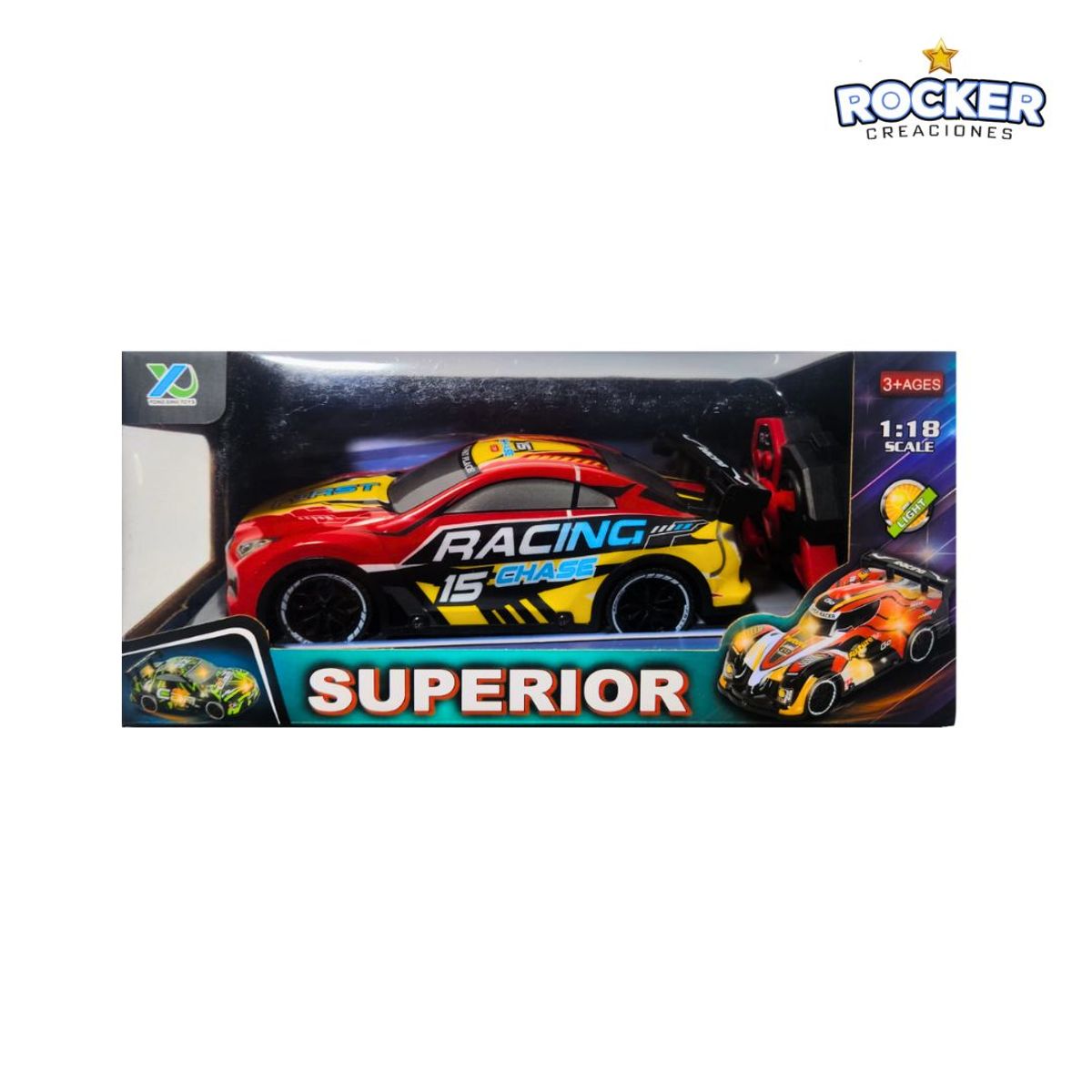 GENERICO - CARRO FUTURISTA DE CARRERAS ROJO A CONTROL REMOTO - LUZ INTERIOR