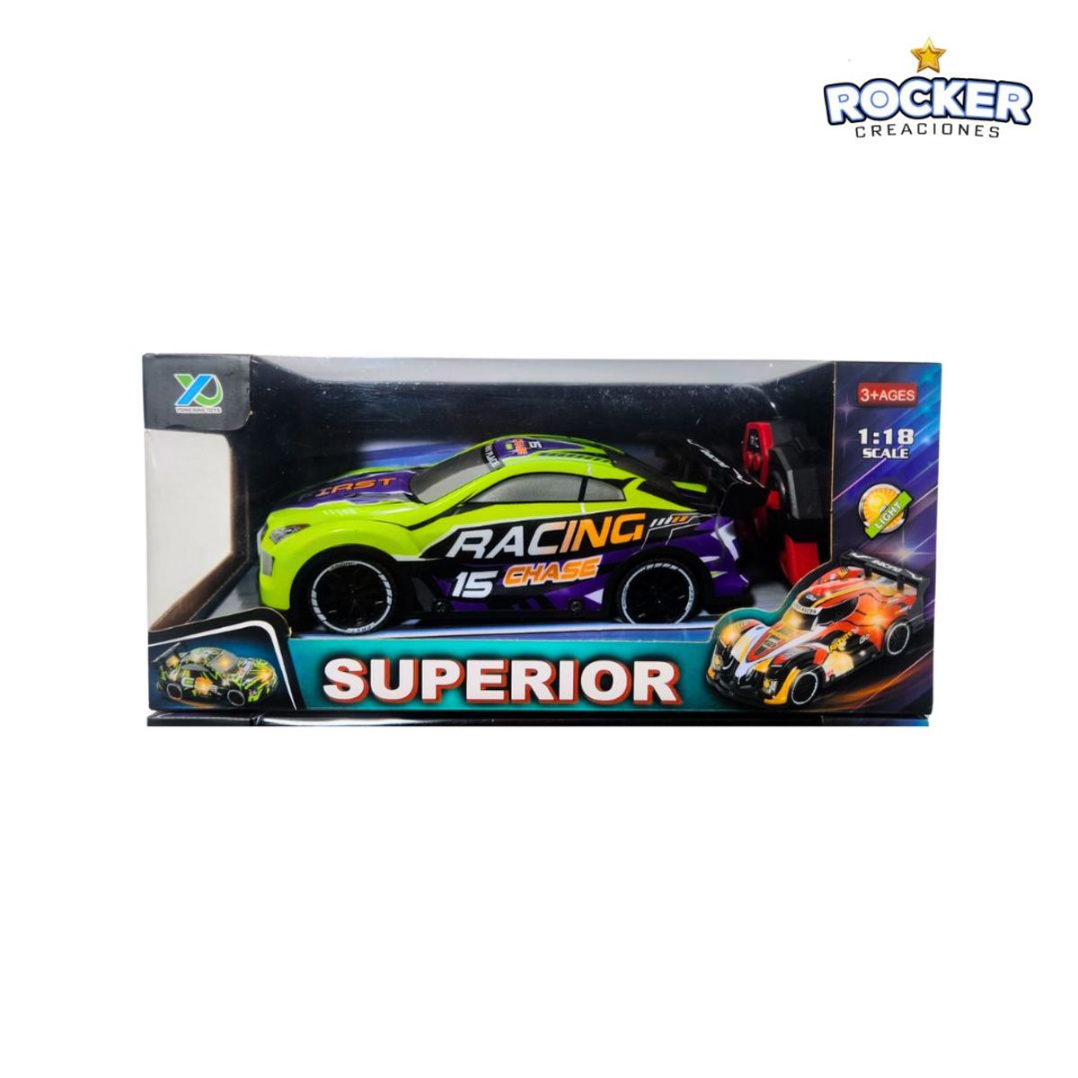 GENERICO - CARRO FUTURISTA DE CARRERAS VERDE A CONTROL REMOTO -  LUZ INTERIOR