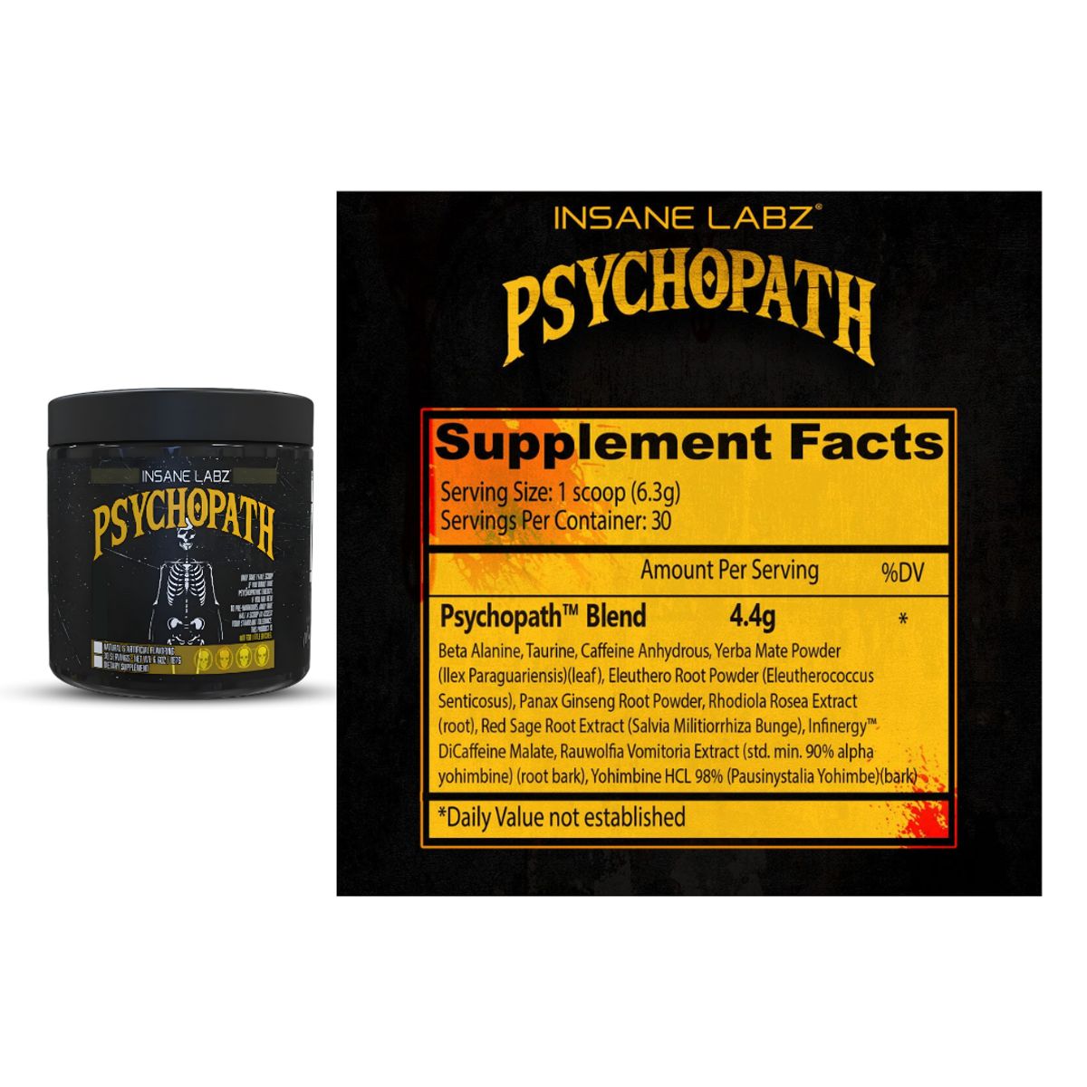 INSANE LABZ - psychopath 30 servicios - pre entreno insane labz psychotic - fruit punch + shaker