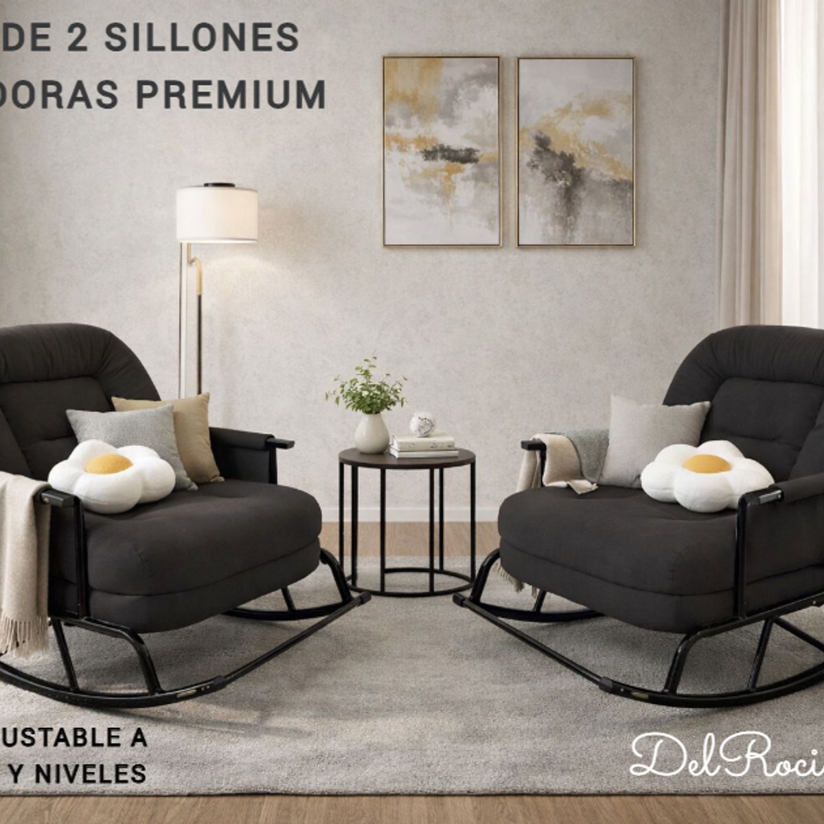 GENERICO - 2 SILLAS MECEDORA SOFÁ RECLINABLE SILLÓN PLEGABLE TERRAZA JARDÍN SALA PREMIUM NEGRO