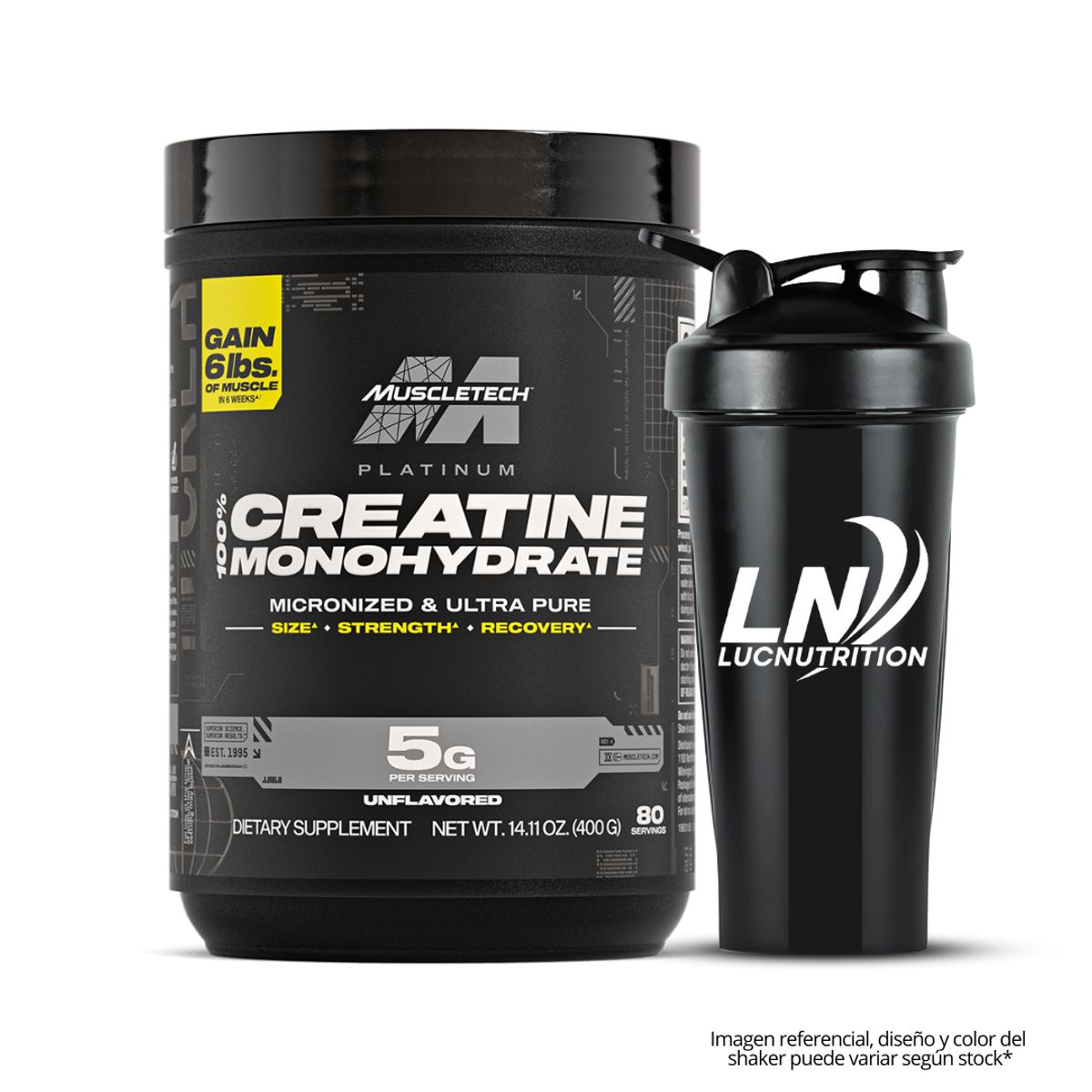 MUSCLETECH - Creatina Muscletech - Creatina Platinum 400 g MICRONIZADA Y MONOHIDRATADA + Shaker