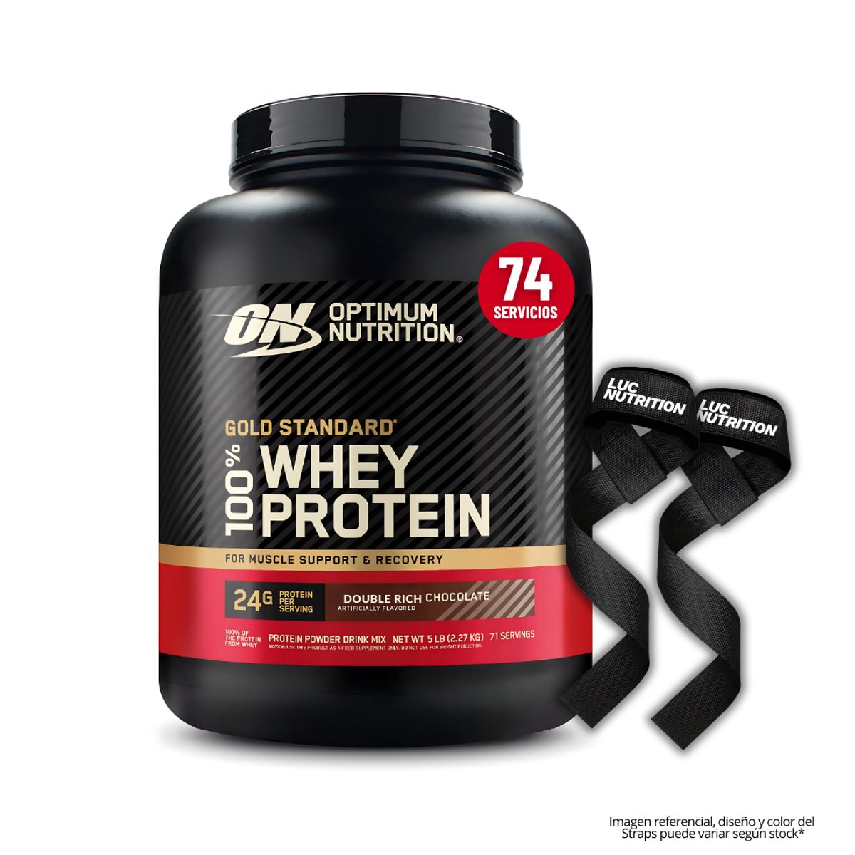 OPTIMUM NUTRITION - Gold Standard Whey 5 LB Proteina Optimum Nutrition - Double Rich Chocolate + Straps