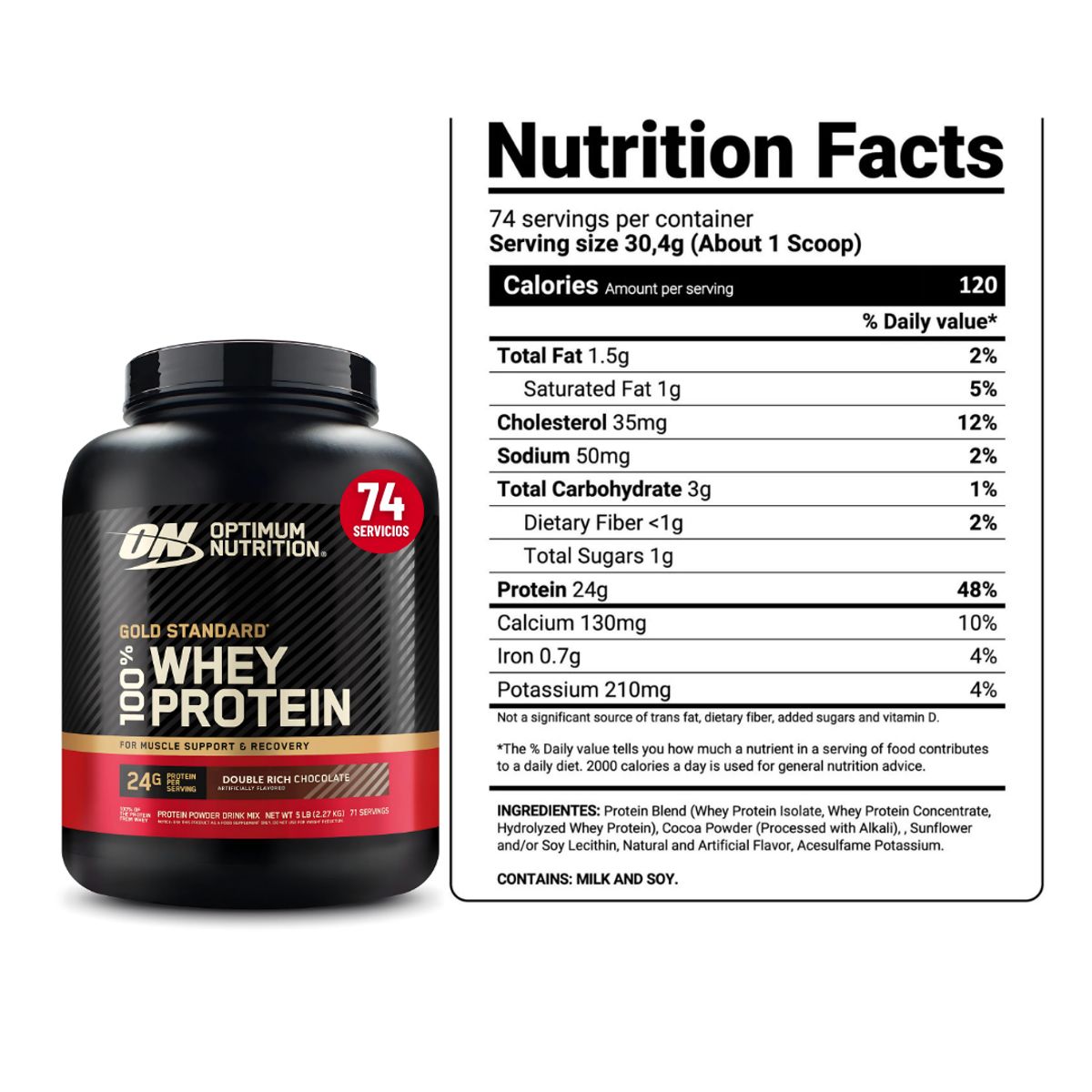 OPTIMUM NUTRITION - Gold Standard Whey 5 LB Proteina Optimum Nutrition - Double Rich Chocolate + Straps