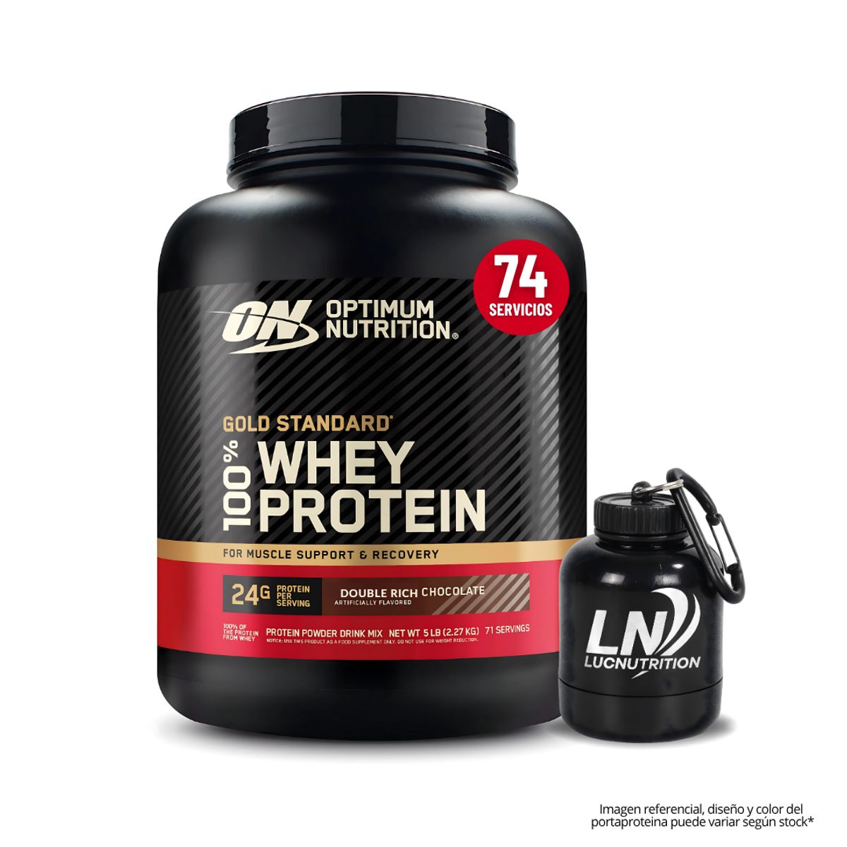 OPTIMUN NUTRITION - Gold Standard Whey 5 LB Proteina Optimum Nutrition - Double Rich Chocolate + portaproteina