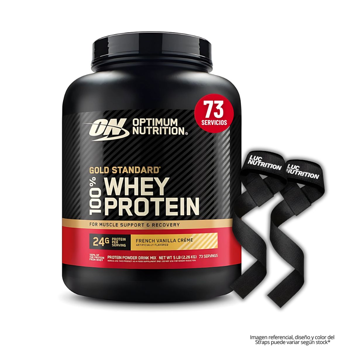 Optimum Nutrition - Gold Standard Whey 5 LB Proteina Optimum Nutrition - Vainilla Ice Cream + Straps