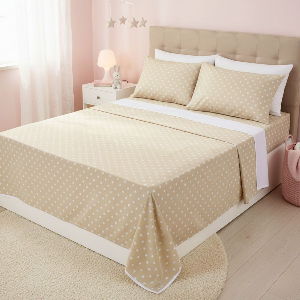 GENERICO - JUEGO DE SÁBANAS ALGODÓN PERÚ PIMA COLOR STAR WHITE PLUS SIZE