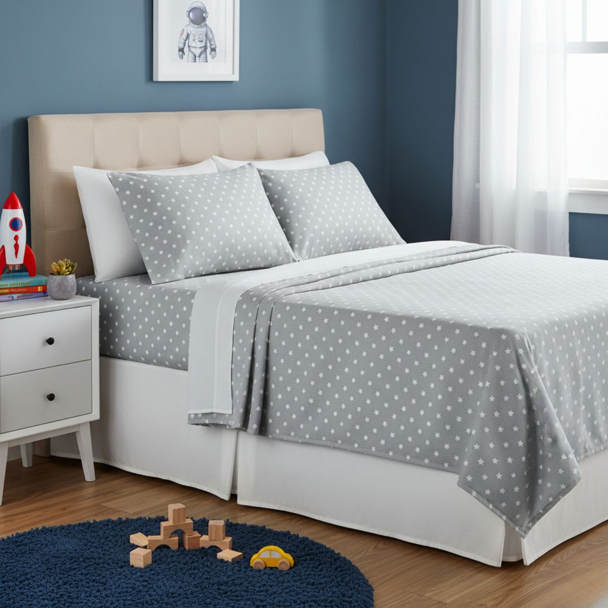 GENERICO - JUEGO DE SÁBANAS ALGODÓN PERÚ PIMA COLOR STAR WHITE PLUS SIZE