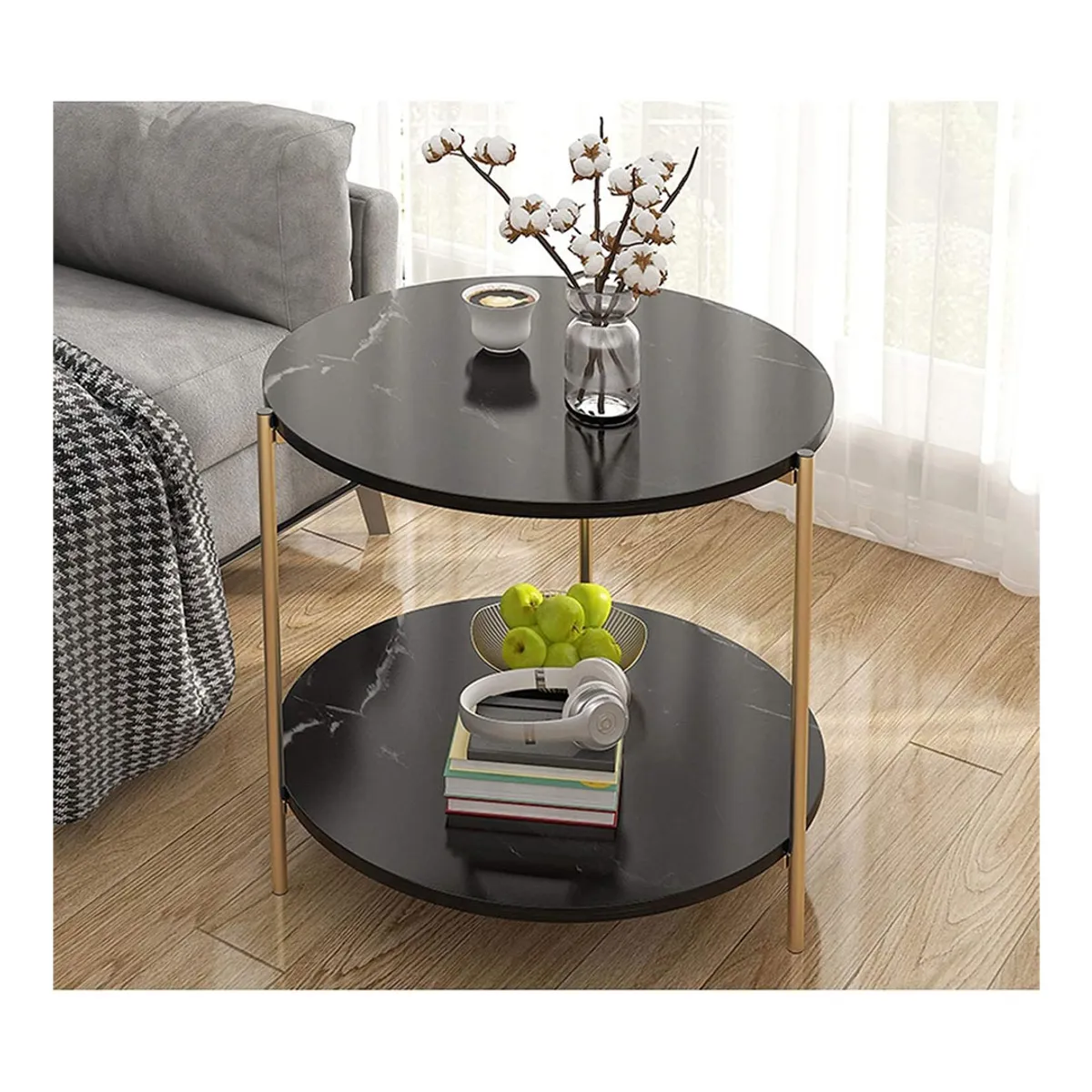 GENERICO - Mesas De Centro Sala Lateral Redonda 2 Niveles Negro WJY149