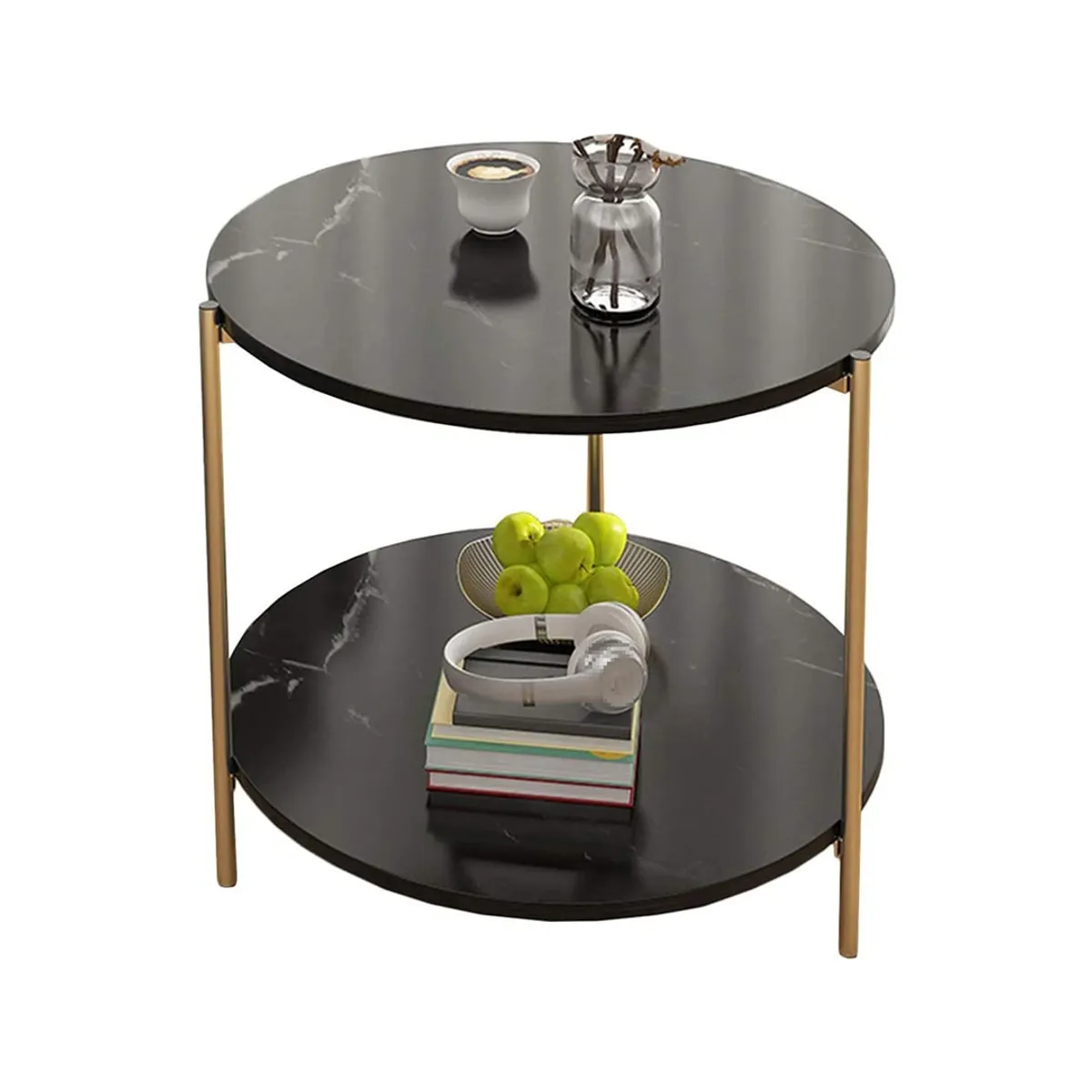 GENERICO - Mesas De Centro Sala Lateral Redonda 2 Niveles Negro WJY149