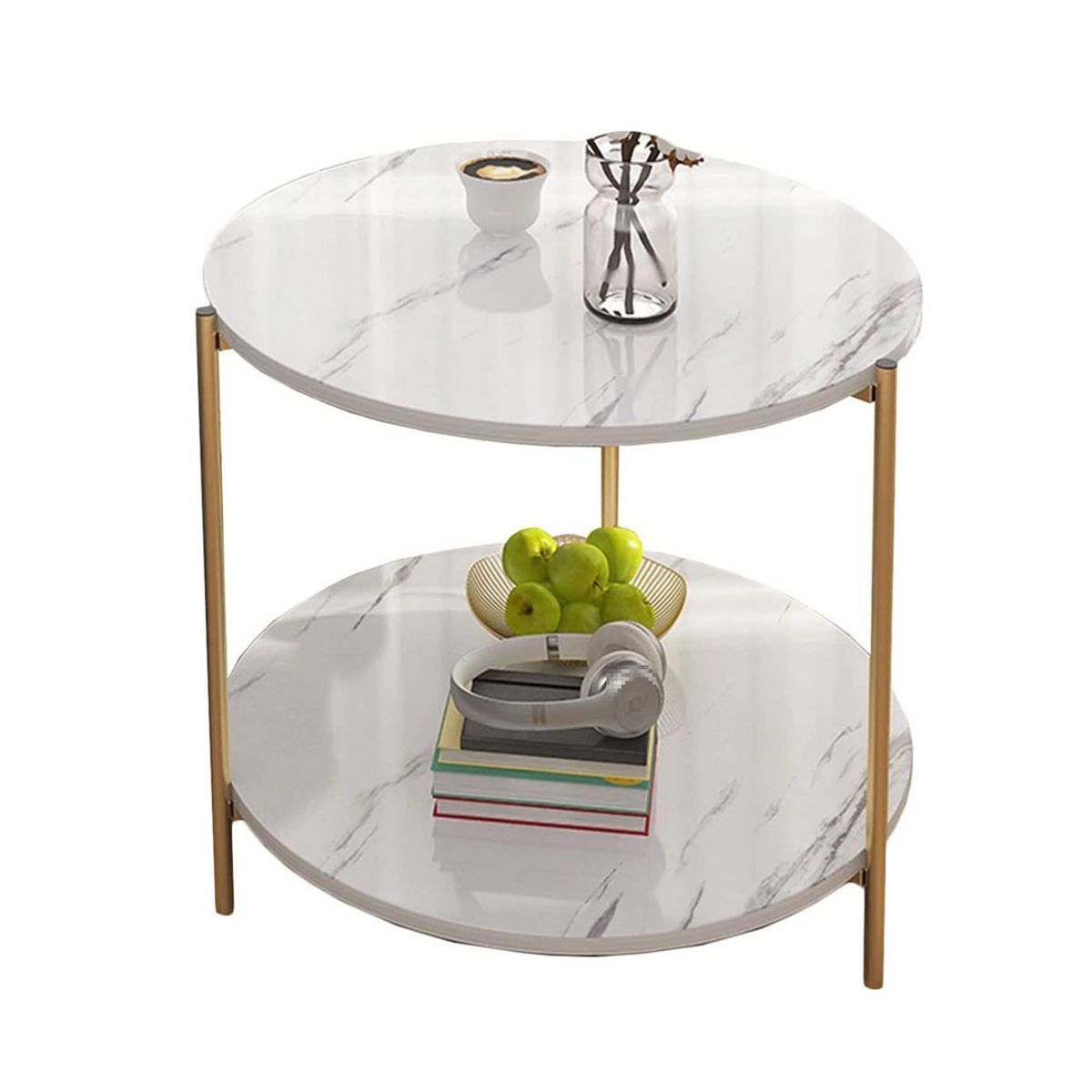 GENERICO - Mesas De Centro Sala Lateral Redonda 2 Niveles Blanca WJY149