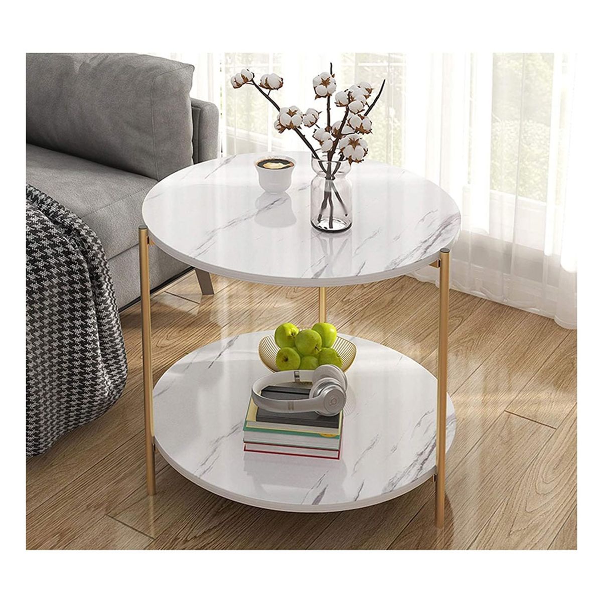 GENERICO - Mesas De Centro Sala Lateral Redonda 2 Niveles Blanca WJY149