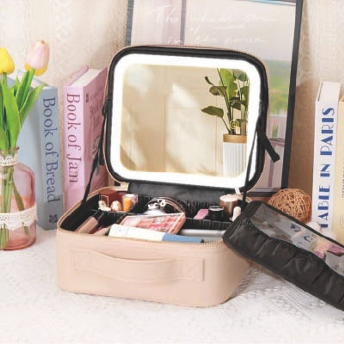 GENERICO - NECESER CON ESPEJO Y LUZ LED  RECARGABLE