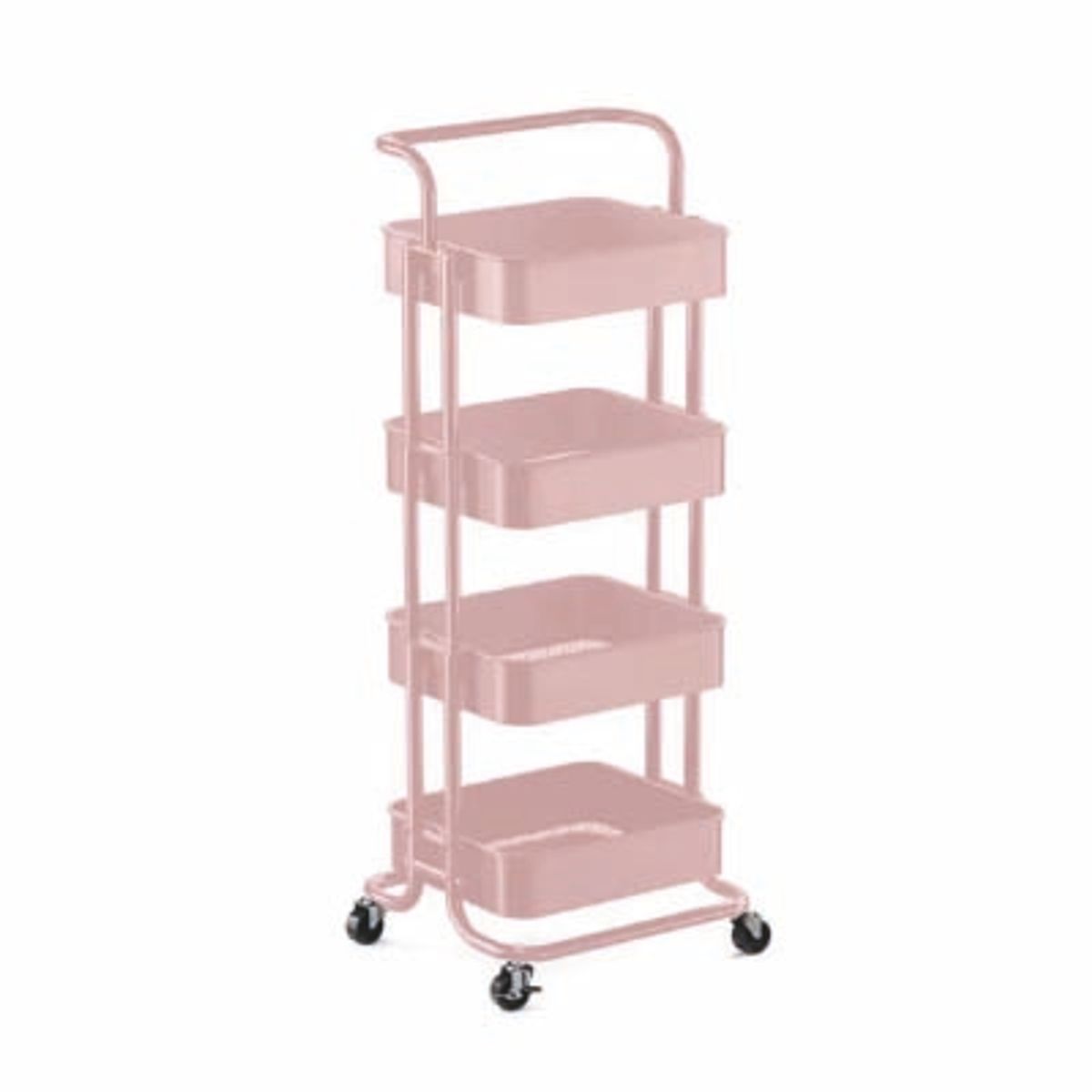 GENERICO - CARRITO ORGANIZADOR ROSADO DE METAL – 4 PISOS