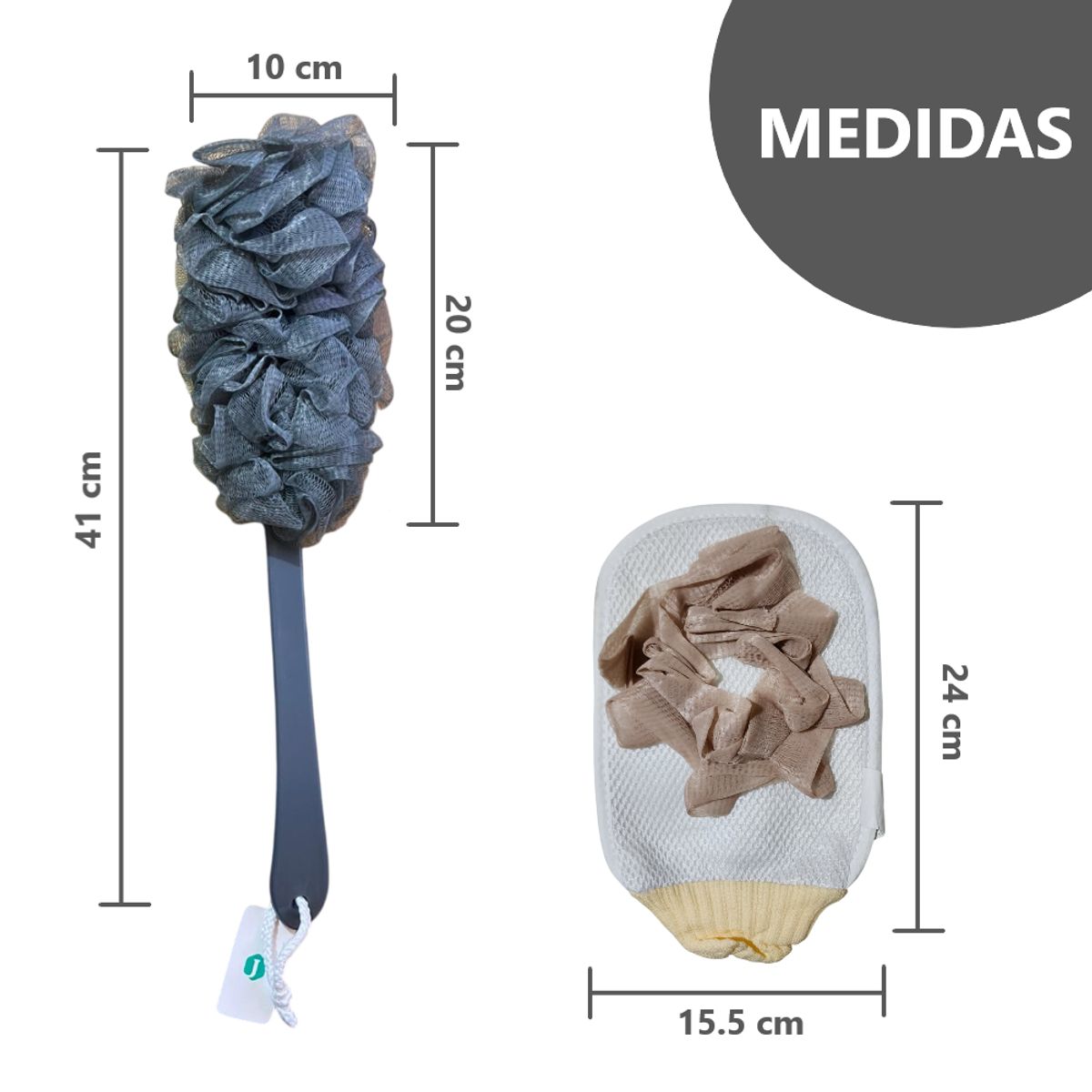 GENERICO - ESPONJA PARA BAÑO Y GUANTE -  Gris