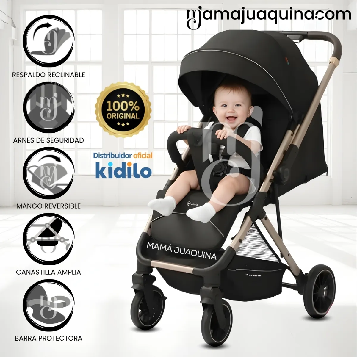 BABY - Coche Maleta de Lujo «YURID» Kidilo Mango Reversible Black