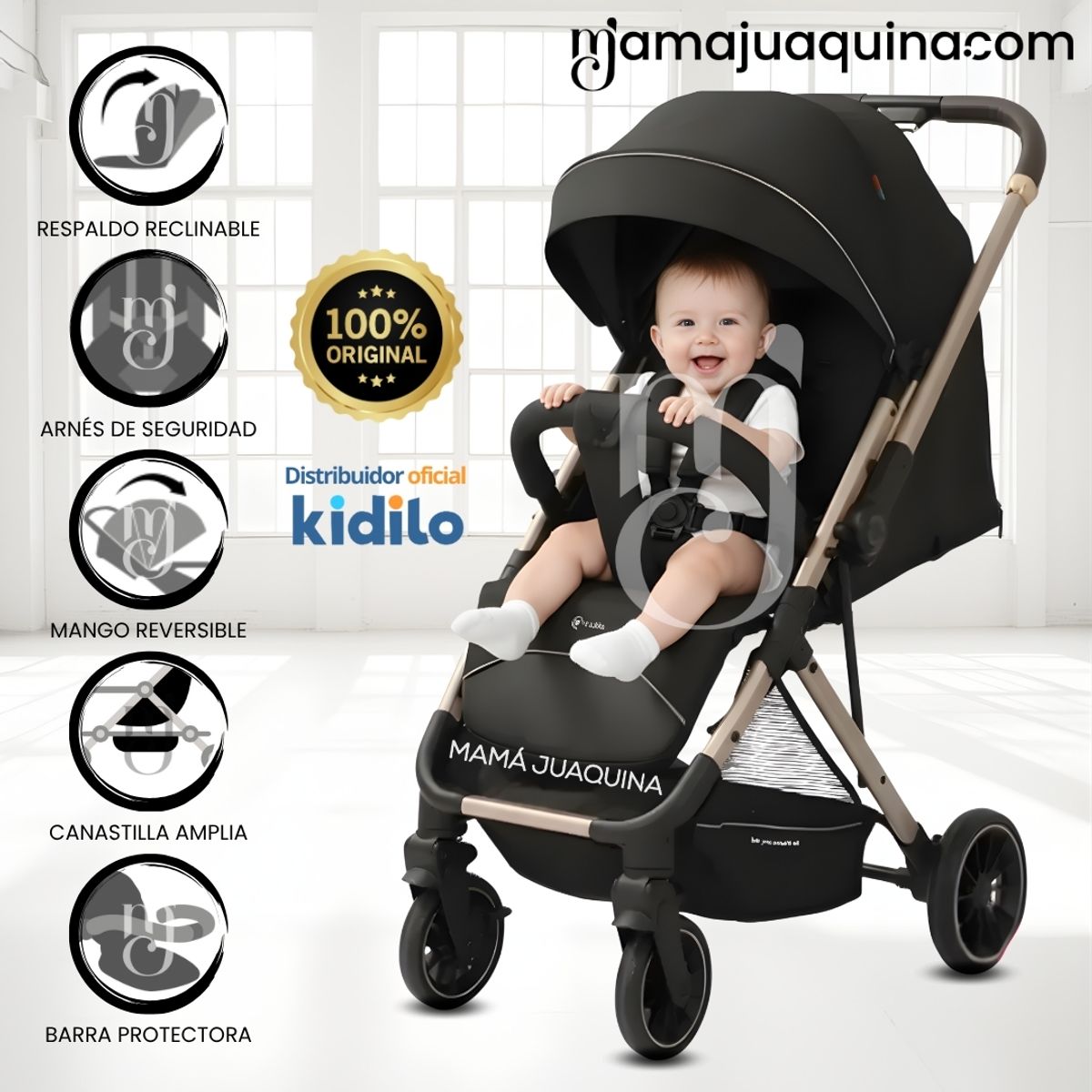 BABY - Coche Maleta de Lujo «YURID» Kidilo Mango Reversible Black