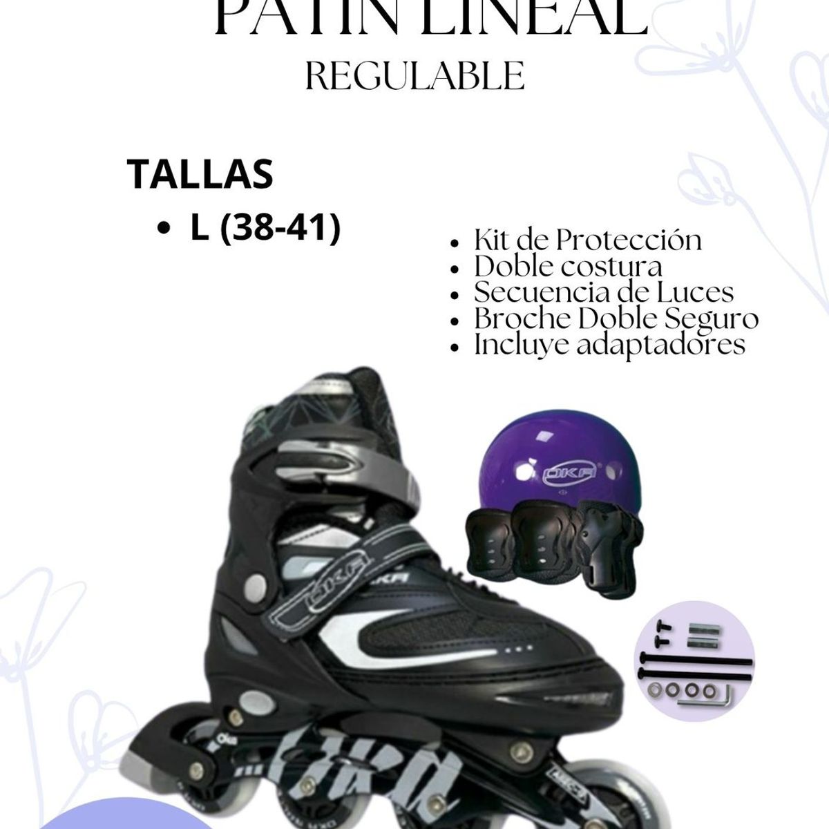 OKA - PATIN LINEAL REGULABLE NEGRO Y PLOMO L 38-41