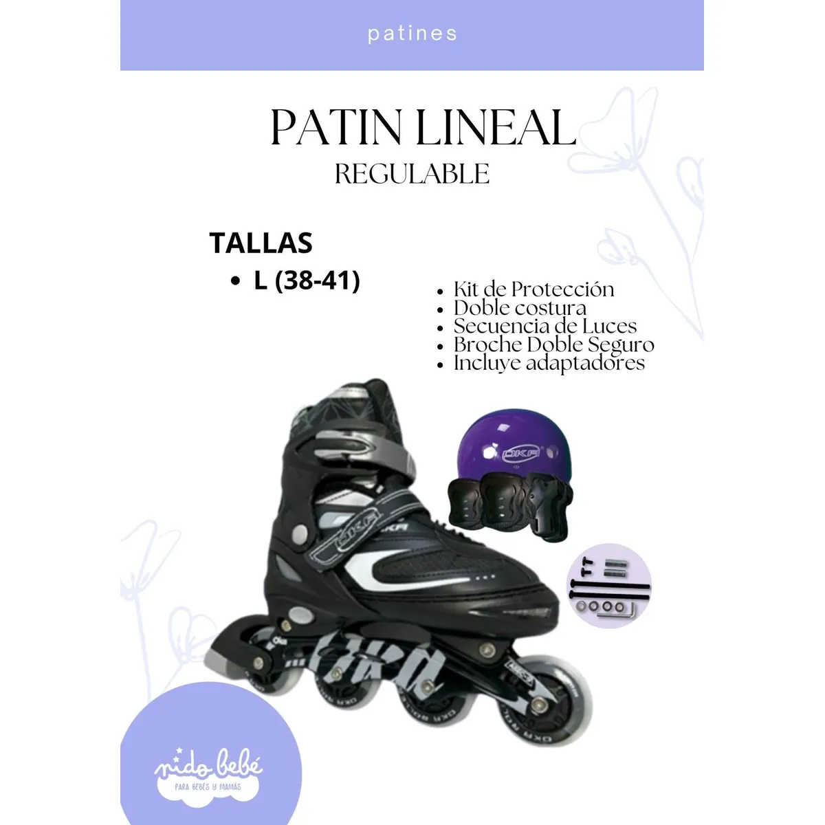 OKA - PATIN LINEAL REGULABLE NEGRO Y PLOMO L 38-41
