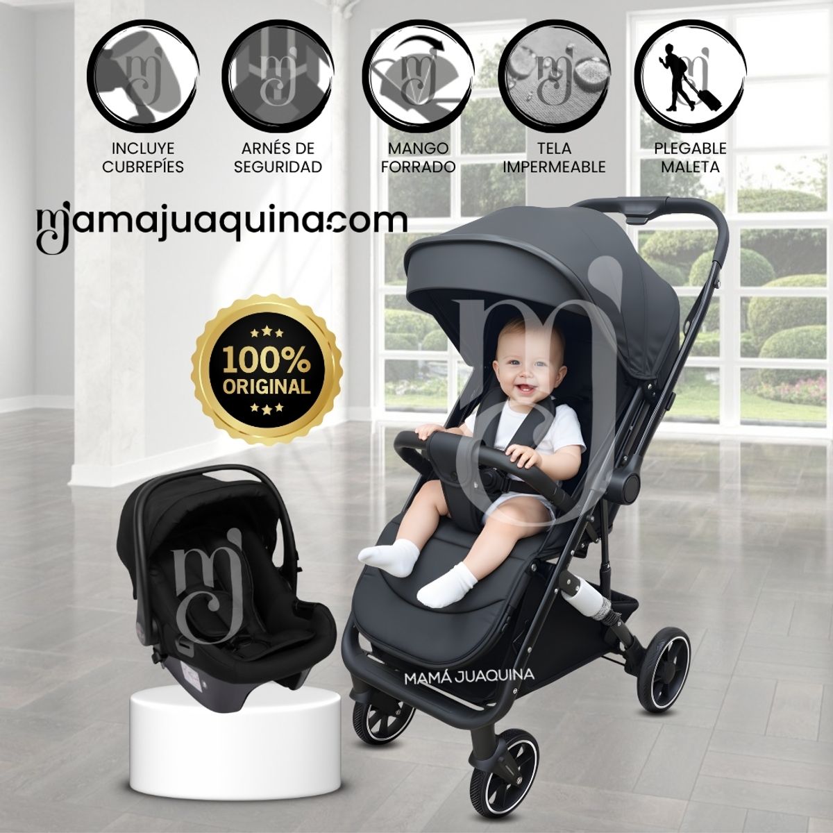 BABY - Coche Maleta de Lujo «JANDI» con Portabebé Black