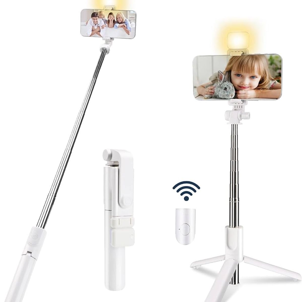 GENERICO - PALO SELFI CON TRIPODE INALAMBRICO  BLUETOOTH  Y CONTROL BLANCO