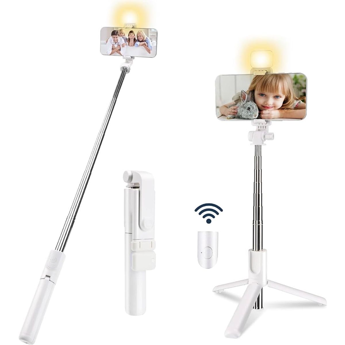 GENERICO - PALO SELFI CON TRIPODE INALAMBRICO  BLUETOOTH  Y CONTROL BLANCO