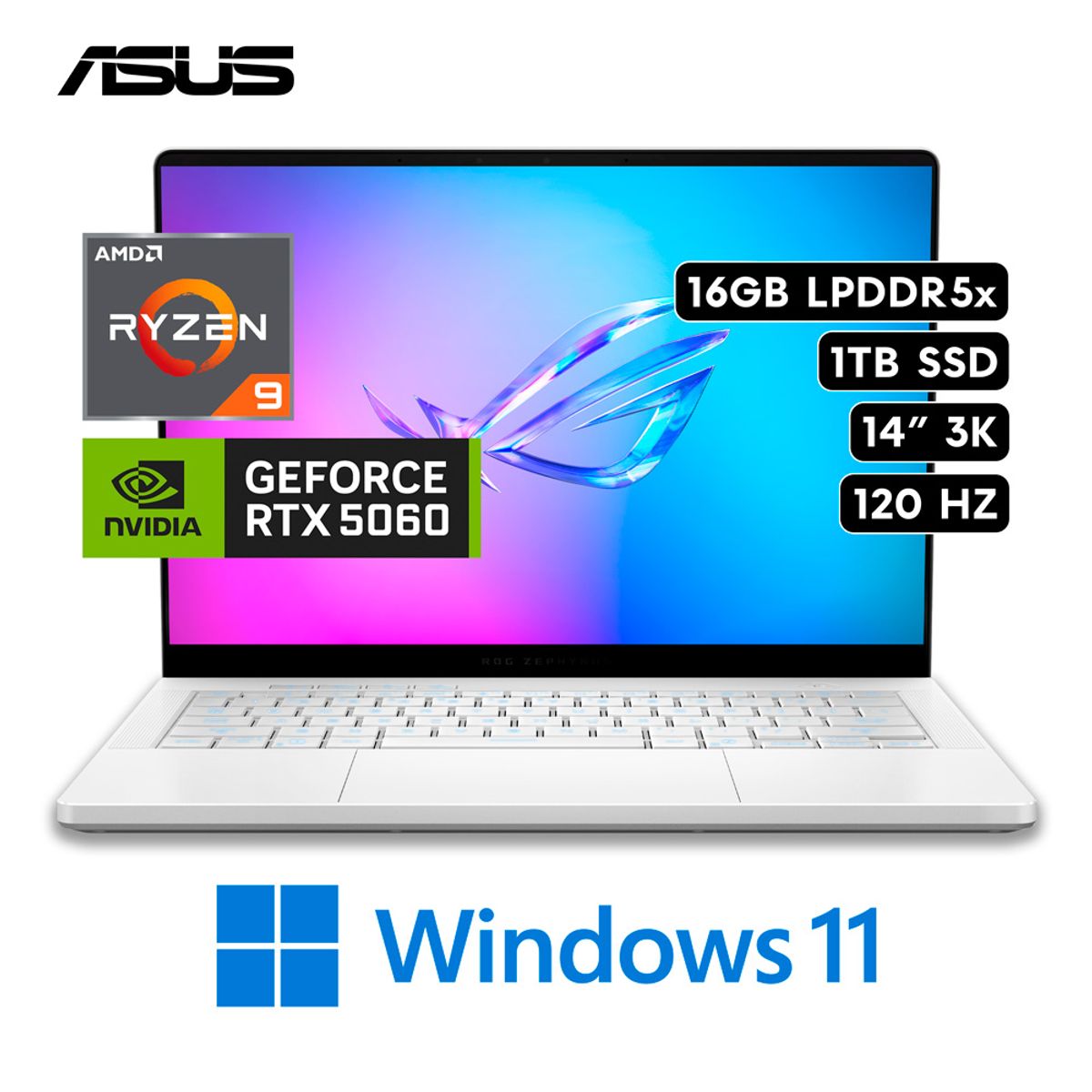 ASUS - LAPTOP  ASUS ROG Zephyrus G14 Ryzen 9  270 16GB RAM 1TB SSD RTX 5060 3K OLED 14" WIN 11 WHITE