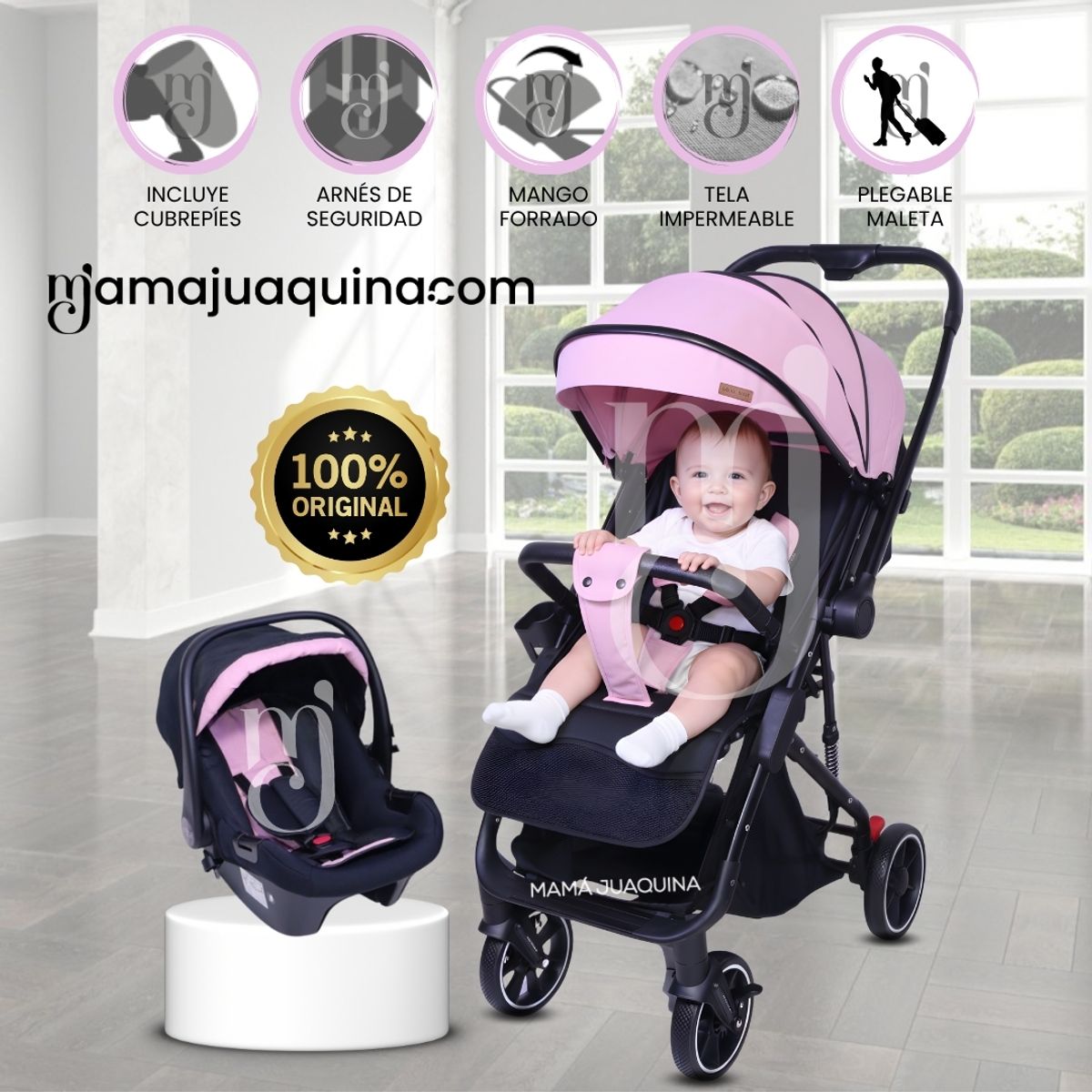 Baby - Coche Maleta de Lujo «JANDI» con Portabebé Pink