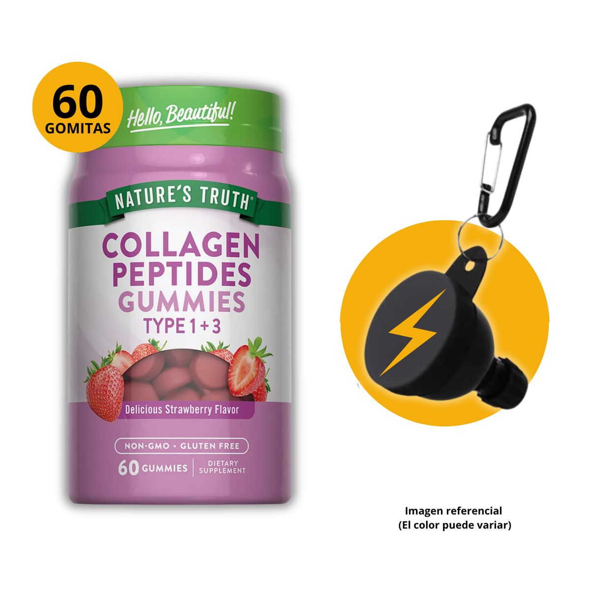 NATURE'S TRUTH - PEPTIDO DE COLAGENO SABOR FRESA 60 GOMITAS NATURE's TRUTH + PORTASUPLEMENTOS