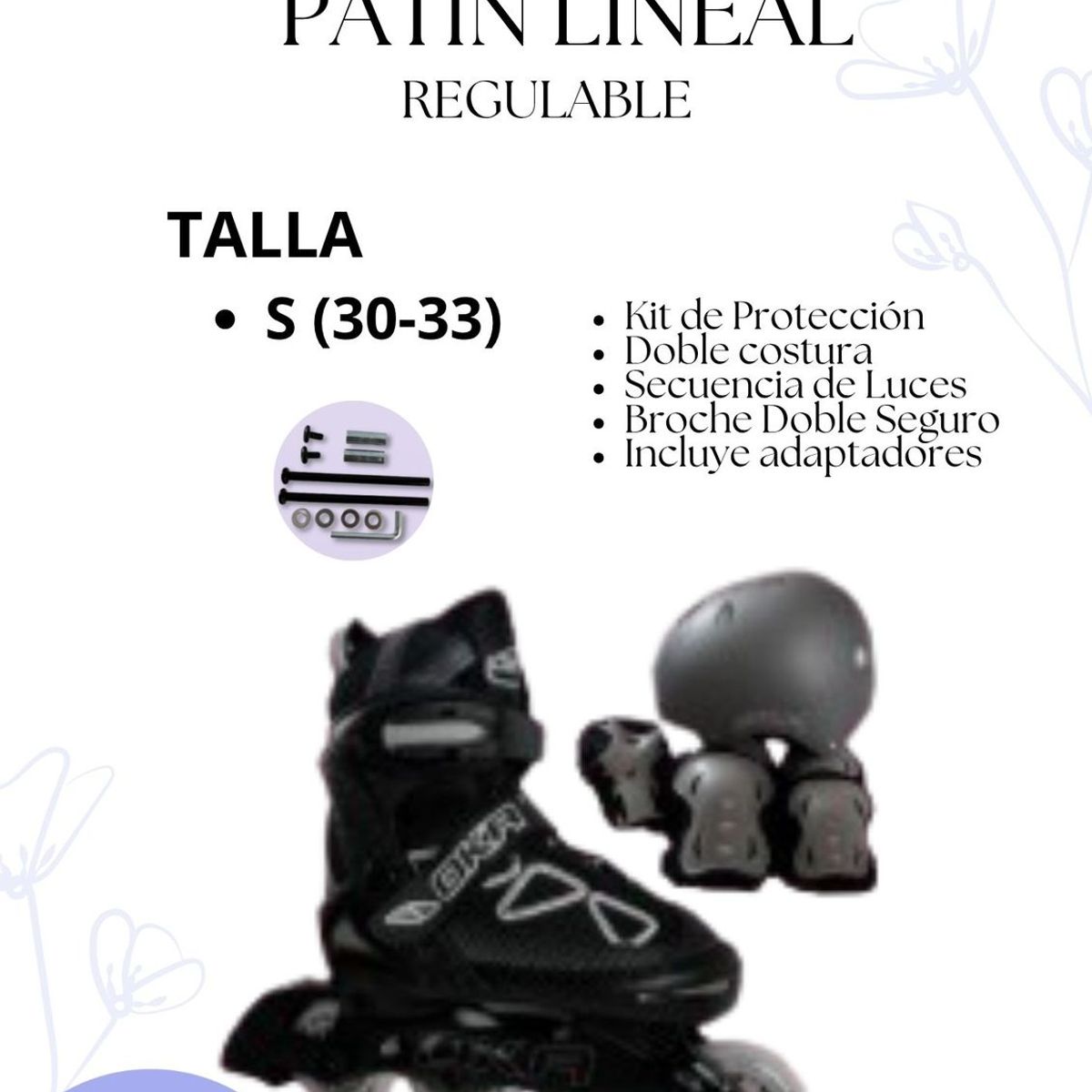 OKA - PATIN LINEAL REGULABLE NEGRO Y PLOMO 30-33