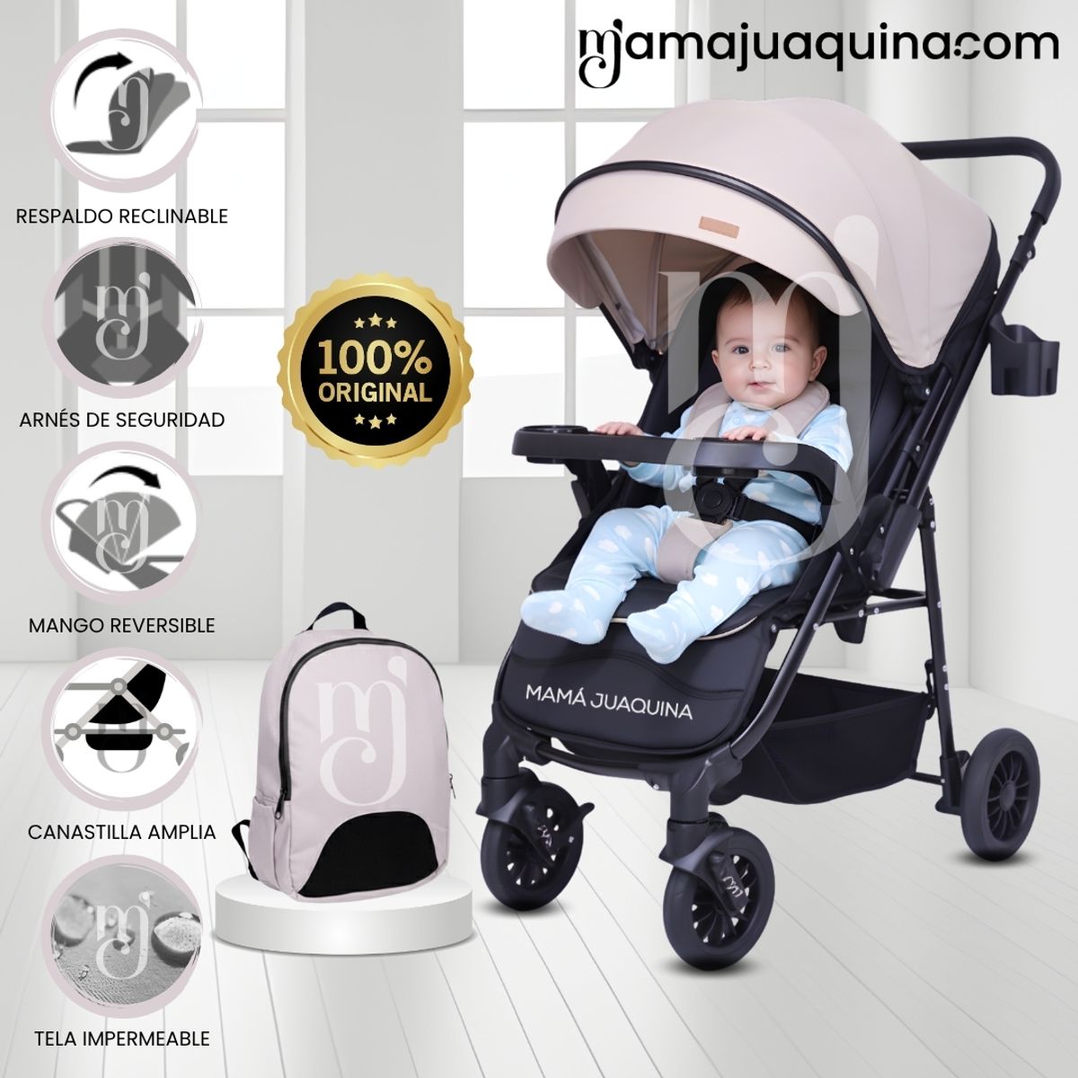 Baby - Coche Cuna De Lujo «DELTA II» con Mochila Pañalera Beige