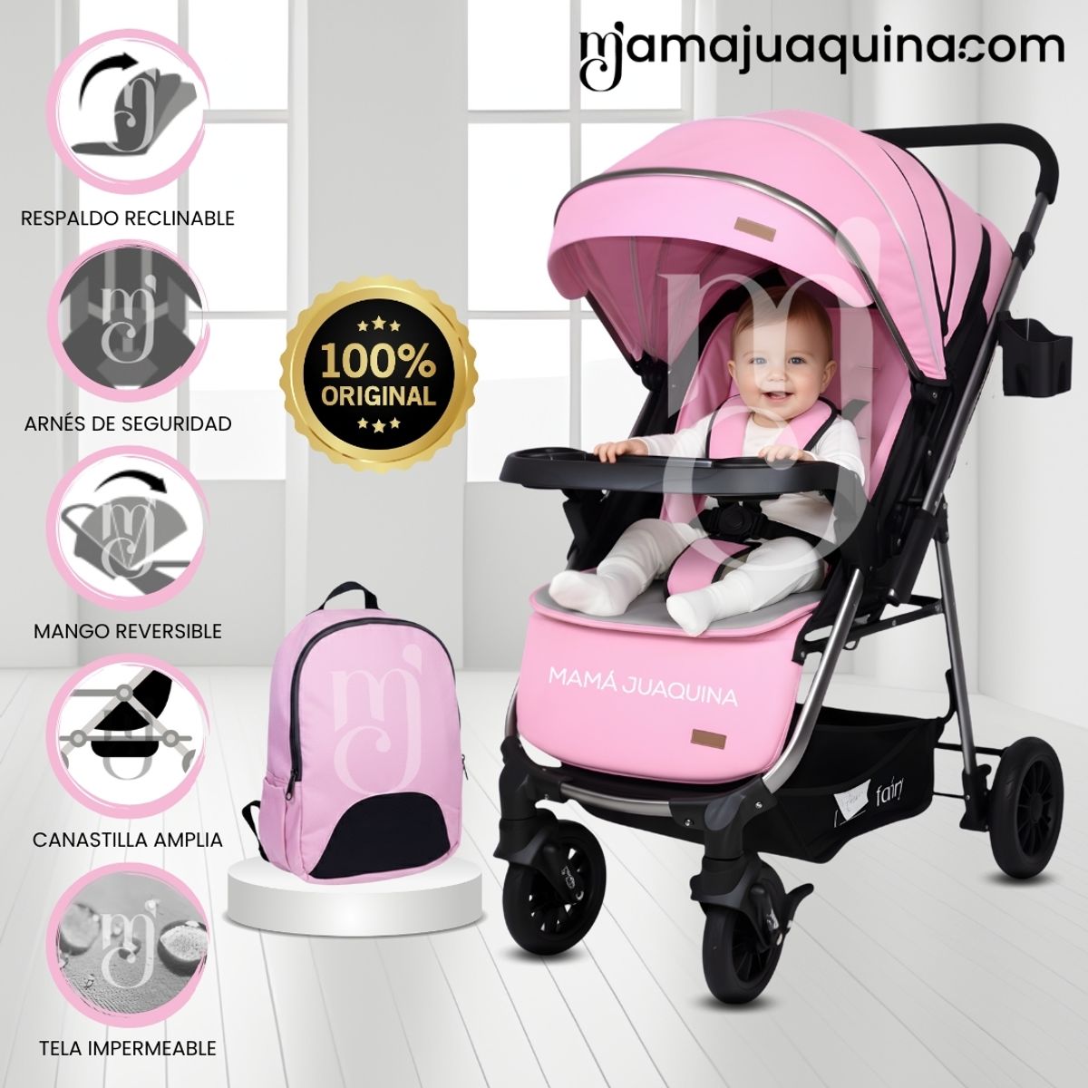 Baby - Coche Cuna De Lujo «DELTA II» con Mochila Pañalera Pink