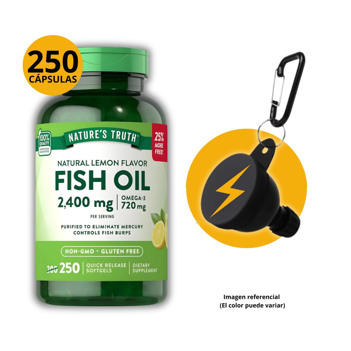 NATURE'S TRUTH - FISH OIL 2400MG OMEGA 3 LIMON - 250 SOFTGELS NATURE's TRUTH + PORTASUPLEMENTOS
