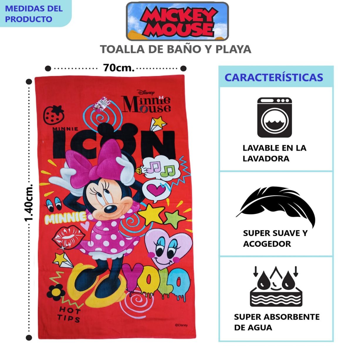 GENERICO - TOALLA DE PLAYA O BAÑO 100% ALGODÓN