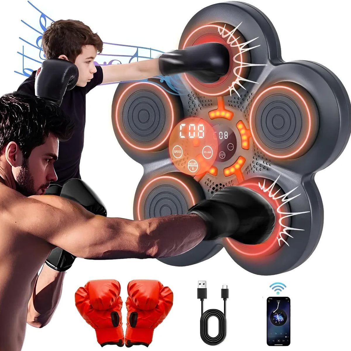 EVERSO - Máquina Boxeo Musical Entrenamiento Soporte Boxeo Bluetooth Negro