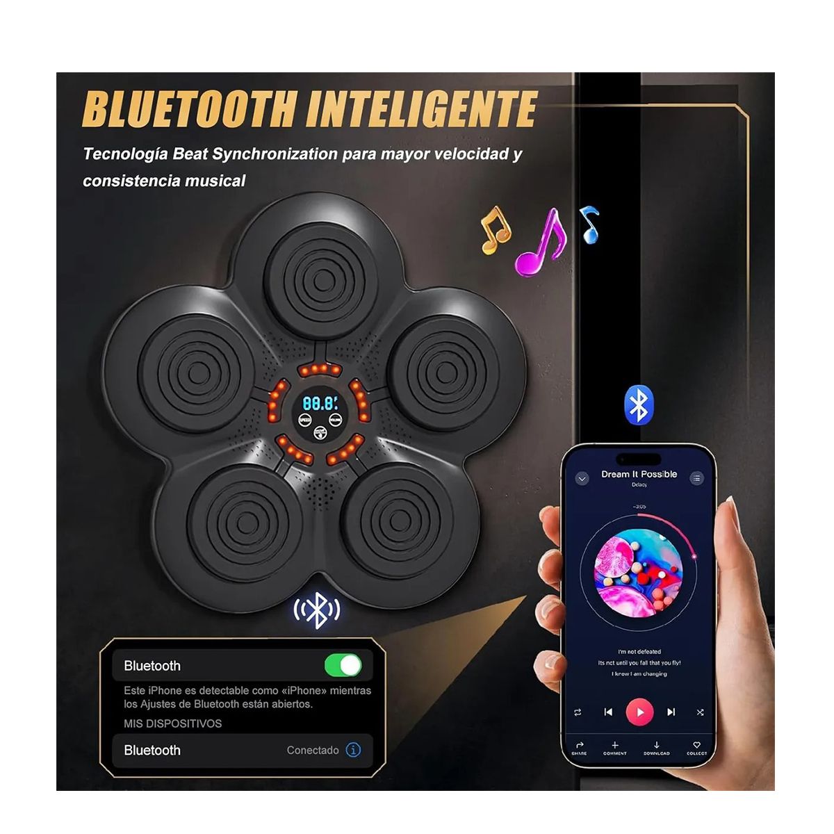 EVERSO - Máquina Boxeo Musical Entrenamiento Soporte Boxeo Bluetooth Negro