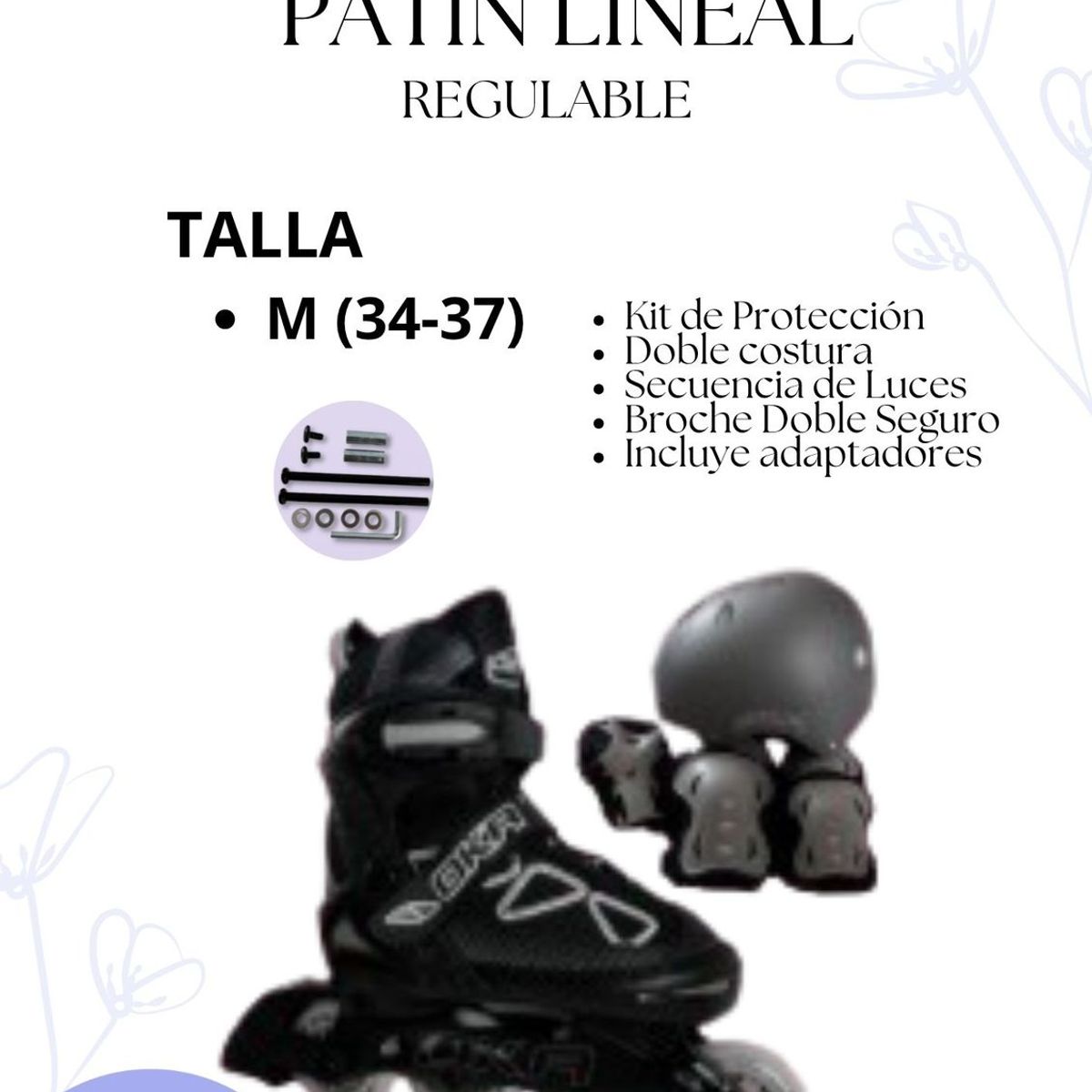 OKA - PATIN LINEAL REGULABLE NEGRO Y PLOMO M 34 - 37