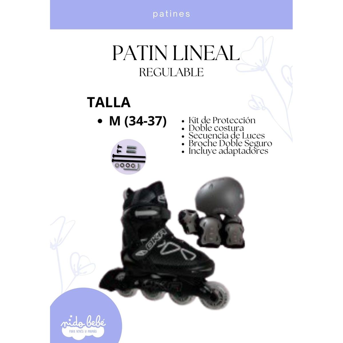 OKA - PATIN LINEAL REGULABLE NEGRO Y PLOMO M 34 - 37