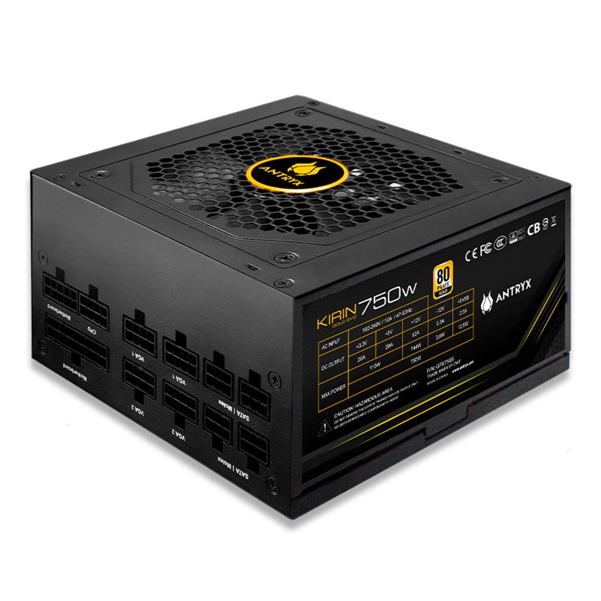 ANTRYX - FUENTE ANTRYX 750W KIRIN GOLD EVO, 80 PLUS GOLD, MODULAR, ATX3.1, PCIE 5.0 (GPX750S)