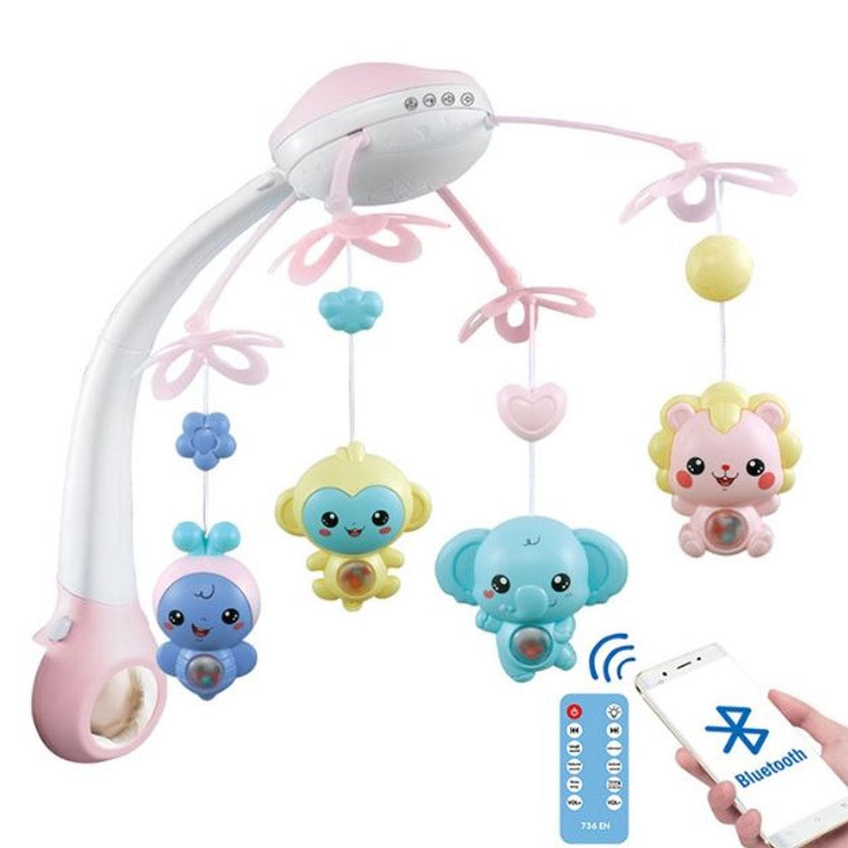 GENERICO - Móvil Cuna Musical Proyector Estrellas con Bluetooth y Control Remoto