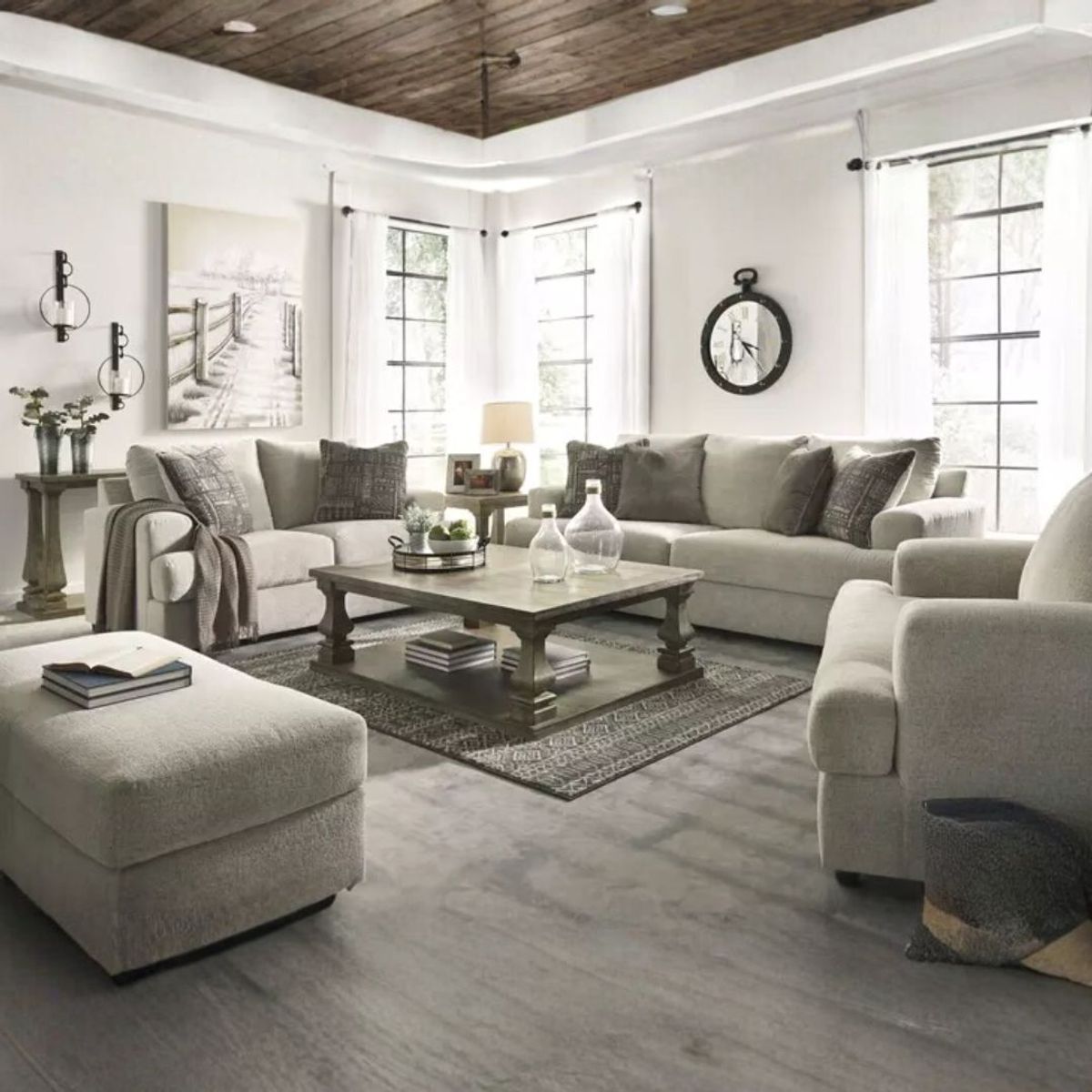 GENERICO - Juego de Sala Sole 3-2-1 con Banqueta en Tela Chenille