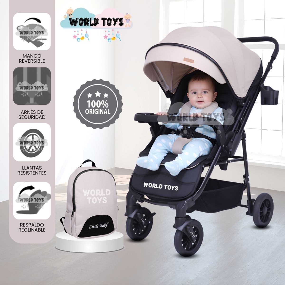 Baby - Coche Cuna De Lujo «DELTA II» con Mochila Pañalera Beige
