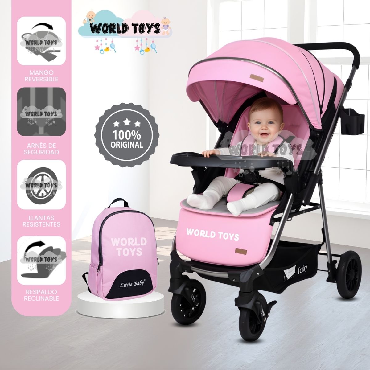 Baby - Coche Cuna De Lujo «DELTA II» con Mochila Pañalera Pink