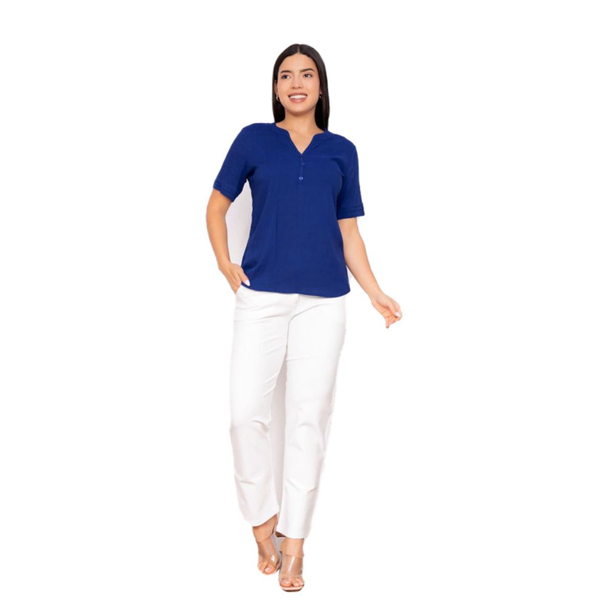VICCI - Blusa mc Lacce Vicci lino azulino ce