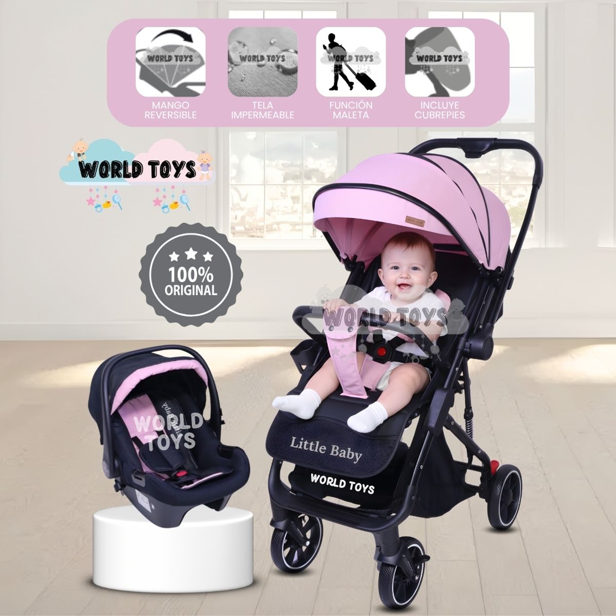 Baby - Coche Maleta de Lujo «JANDI» con Portabebé Pink