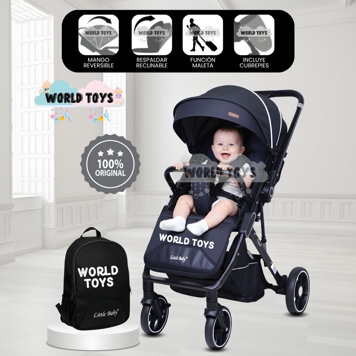 BABY - Coche de Paseo Maleta  «LIVANO PRIME» de Lujo Black