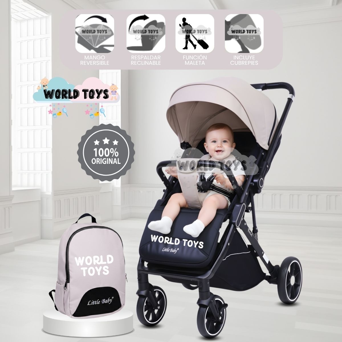 BABY - Coche de Paseo Maleta  «LIVANO PRIME» de Lujo Beige